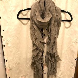 Scarf Long Twisted Bouncy Fringe Gray Knit